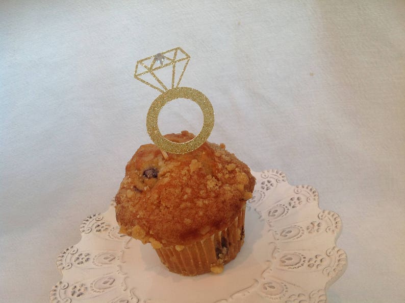 Diamond Engagement Glitter Ring Cupcake Topper Set of 12