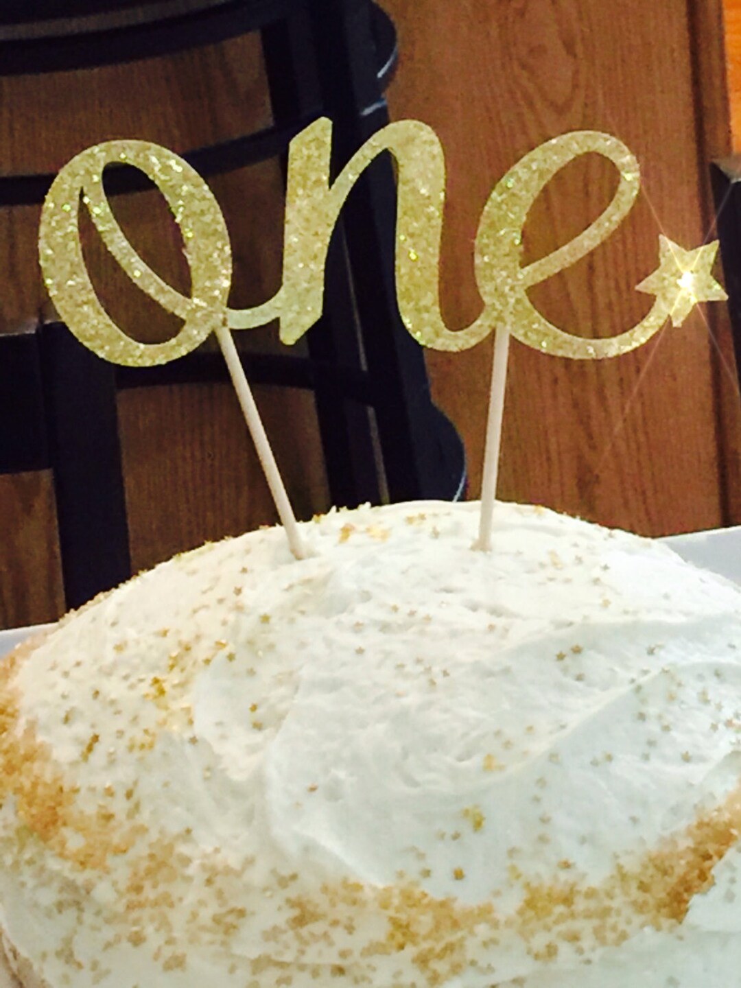 Star First Birthday Cake Topper. Gold Glitter One Cake Topper With ...