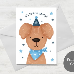 Birthday card “It’s time to pawty” to print / DIY card + envelope / Instant download / Gift / Birthday / Funny / Last-minute