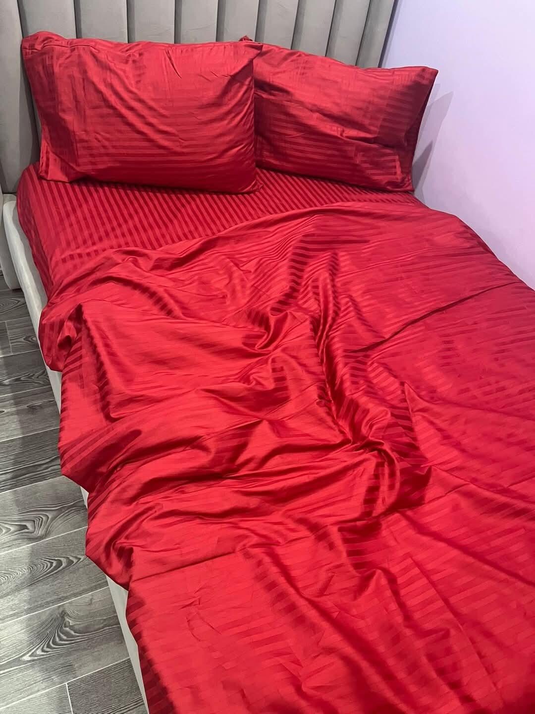 Luxurious Red Striped Bed Linen Set - Premium Quality - Etsy