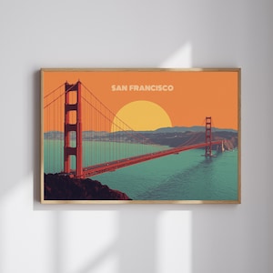 Golden Gate Bridge Retro Travel Poster – San Francisco Vintage Wall Art – Printable Digital Download