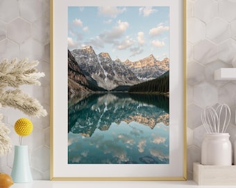 Lake Reflection Wall Art – Realistic Mountain Sunrise Scene – Calm Nature Landscape – Digital Download