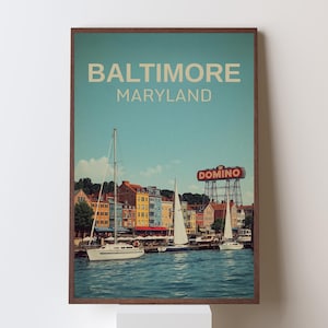 Baltimore Maryland Retro Travel Poster – Vintage Wall Art – Printable Mid-Century Style City Print – Digital Download