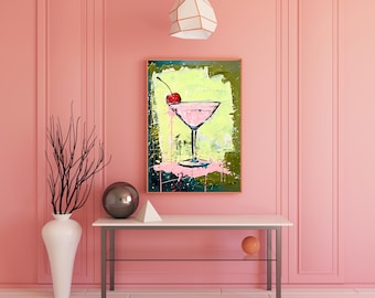Cherry Martini Cocktail Print: Colorful Abstract Bar Art (Digital Download)
