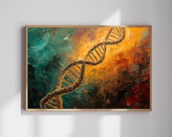 Abstract DNA Strand Wall Art – Modern Science Inspired Digital Painting Printable