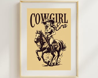 Retro Cowgirl Poster: Vintage Western Horseback Art (Digital Download