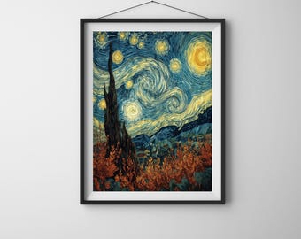 Van Gogh Starry Night Oil Painting Art Print (Digital Download)