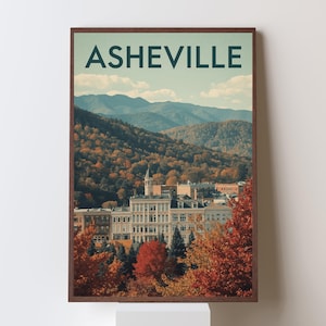 Asheville North Carolina Wall Art – Vintage Retro Travel Poster – Blue Ridge Mountains Printable – Digital City Artwork
