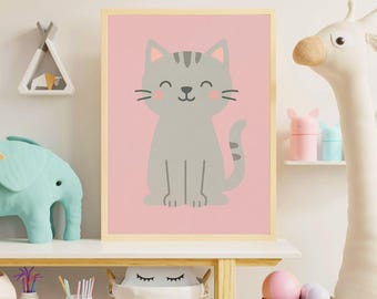 Cute Kitten Nursery Print – Gender Neutral Kids Room Decor (Digital Download)