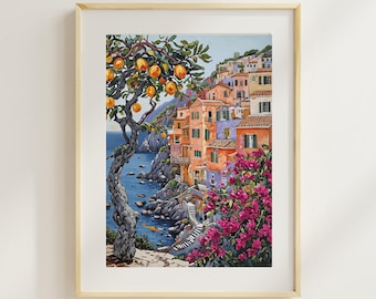 Mediterranean Lemon Tree Print: Italian Coastal Summer Wall Art (Digital Download)