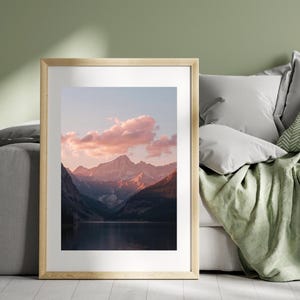 Realistic Mountain Landscape Printable Wall Art – Tranquil Sunset Nature Scene – Digital Download