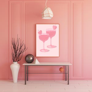 Pinker Cocktail Print: Minimalistische Bar Kunst, romantischer Drink Poster (Digitaler Download)