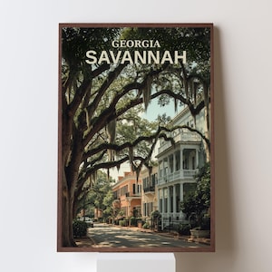 Savannah Georgia Retro Reiseposter - Vintage Wandkunst - Druckbare Südländische Dekoration - Mid-Century City Kunstwerk