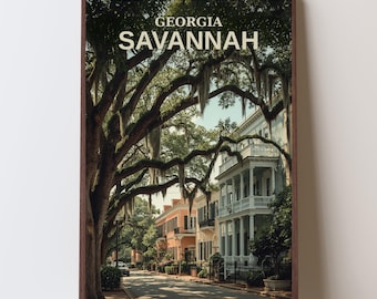 Savannah Georgia Retro Travel Poster – Vintage Wall Art – Printable Southern Decor – Mid-Century City Artwork