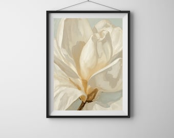 Weiße Magnolie Blumen Print: Neutrale botanische Wandkunst (digitaler Download)