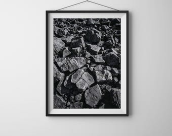Volcanic Landscape Photography Print: Surreal Black and White Lava Rock Scene (Digital Download)