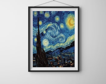 Van Gogh Starry Night Cityscape Oil Painting Art (Digital Download)