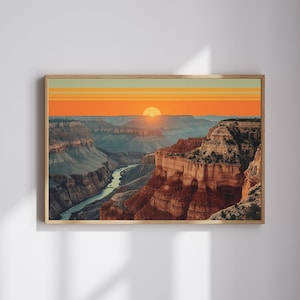 Grand Canyon Retro Travel Poster – Vintage Landscape Wall Art – Horizontal Canyon Print – Digital Download