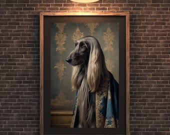 Retrato real de lebrel afgano: elegante impresión artística (descarga digital)