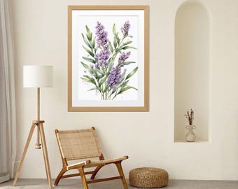 Lavender Herb Wall Art - Watercolor Botanical Print - Minimalist Kitchen Decor - Instant Digital Download PNG