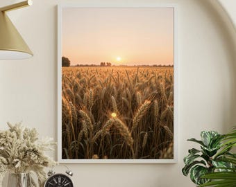 Golden Wheat Field Wall Art – Realistic Country Landscape – Rustic Farm Decor – Printable Digital Download