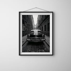 Vintage Cadillac Wall Art – Black and White Classic Car Poster – Retro Printable Art – Instant Download – Garage or Office Decor