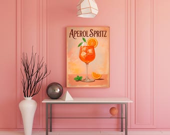 Impresión retro del cóctel Aperol Spritz: Arte de bar de verano (descarga digital)