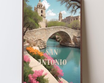 Poster San Antonio River Walk: Vintage Texas Reise Poster (Digitaler Download