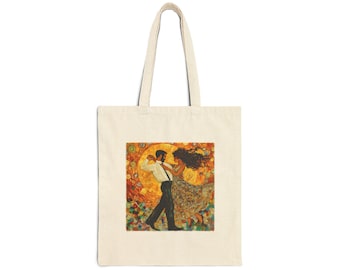 Golden Rhythm Couple Tote Bag | Mosaic Latin Dancers Art | Klimt-Inspired Dance Bag | Salsa Bachata Carry All | BailaFashion Dance Lifestyle