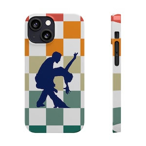 Funda para iPhone con diseño de bachata / Silueta de baile retro / Diseño de tablero de ajedrez colorido / BailaFashion Estilo de vida de baile