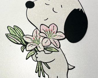 Snoopy with lilies bouquet topper