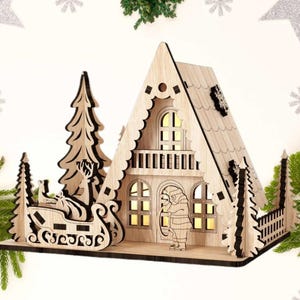 Wooden house LED decoration kit Illuminated decoration Winter decoration