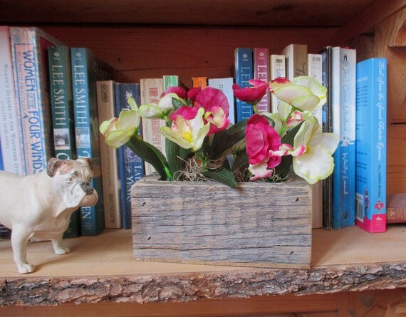 Barnwood Flower Box Indoors Silk Flowers Daffodils Tulips Etsy
