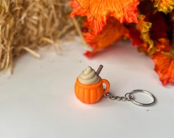 Pumpkin Spice Latte Keychain - 3D-Printed Fall Coffee Charm, Pumpkin Mug Bag Accessory, Cozy Autumn Gift