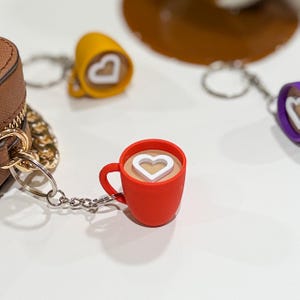 Heart Coffee Mug Keychain - 3D Printed Coffee Lover Gift, Cute Coffee Addict Key Ring