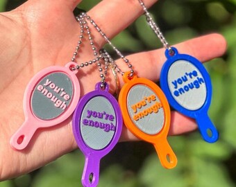Mental Health Mirror Keychain - You're Enough Affirmation Charm, Self Love Gift Anxiety Relief Positive Reminder