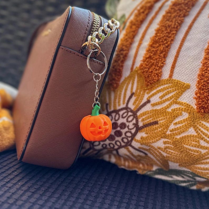 Pumpkin Halloween Keychain - Jack O Lantern Charm, Spooky Fall Bag Accessory, Trick or Treat Favor image 8