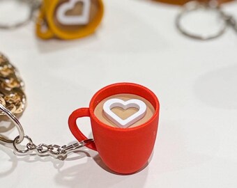Coffee Mug Keychain - Barista Gift, Coffee Lover Gift, Heart Coffee Charm, Cute Keychain, Coffee Addict Gift, Small Cup Keyring