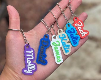 Llavero personalizado con nombre, llavero con nombre a medida, etiqueta con nombre impresa en 3D, adorno para mochila, regalo para mochila infantil con nombre