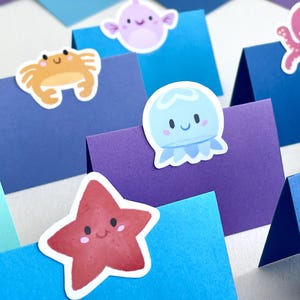 Ensemble de fête pour enfants créatures marines | Marque-places mignons | Bricolage | Décoration de fête d'anniversaire | Imprimable | Illustrations d'enfants joyeux et colorés