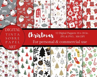 Christmas Digital Paper Pack: Holiday Scrapbook Paper (JPG, PNG)