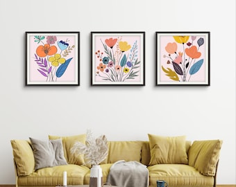 Colorful Floral Art Prints Set: Modern Botanical Wall Decor (Digital Download)