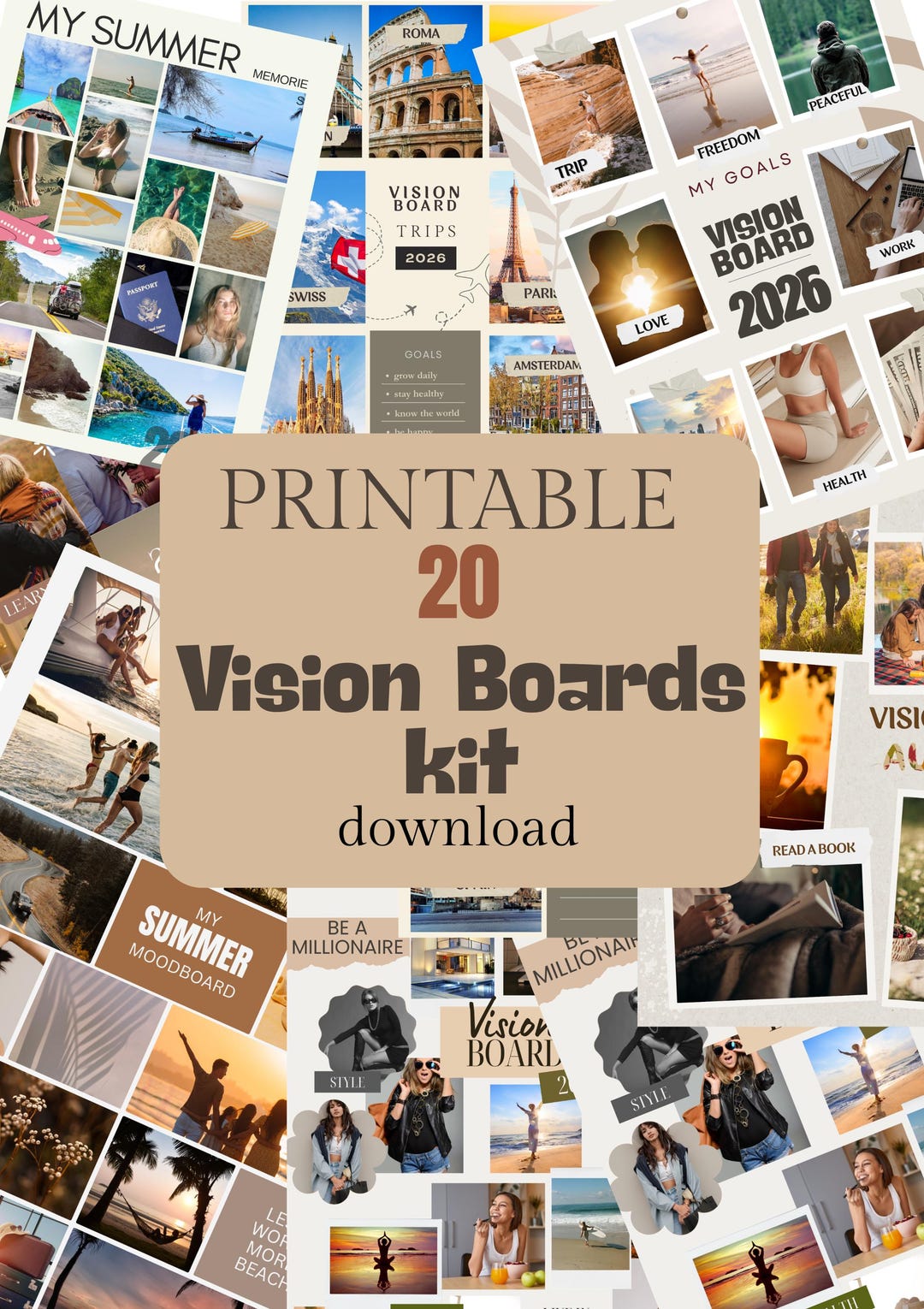 Vision Board Kit: 2026 Goals, Travel, Fitness (digital Download