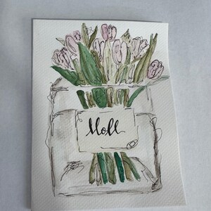 cartão "Mãe" em aquarela pintado à mão