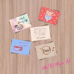 Postkarten KAFFEE DATE zum Selbstausdruck - 1 Set = 5 Motive - (Postkarten, postcards, Grußkarte, modern, Set, Selbstausdruck, Print)