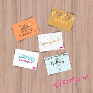Cartes postales d'ANNIVERSAIRE à imprimer soi-même - 1 lot = 5 modèles - (cartes postales, cartes de vœux, modernes, lot, à imprimer soi-même, imprimer)