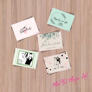 Postkarten HOCHZEIT zum Selbstausdruck - 1 Set = 5 Motive - (Postkarten, postcards, Grußkarte, modern, Set, Selbstausdruck)