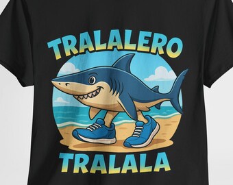 Funny Shark T-Shirt Tralalero Tralala Walking Shark Beach Cartoon Green Tee Cute Ocean Animal Graphic Men Women
