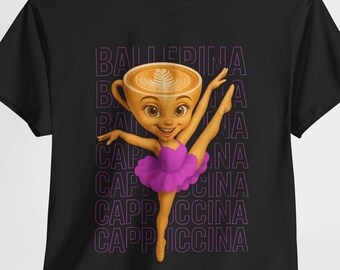 Cute Coffee Ballerina T-Shirt | Kawaii Cappuccino Shirt | Vintage Cartoon Tee | Funny Coffee Lover Gift | Bartender Dance T-Shirt