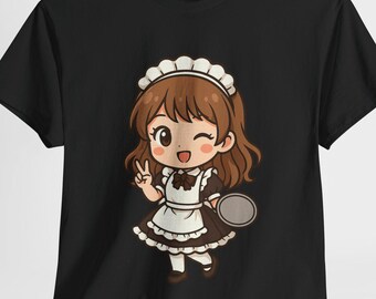 Kawaii Maid Anime T Shirt Chibi Cafe Girl Tee Japanese Otaku Style Manga Aesthetic Shirt Cute Unisex Gift for Anime Lovers